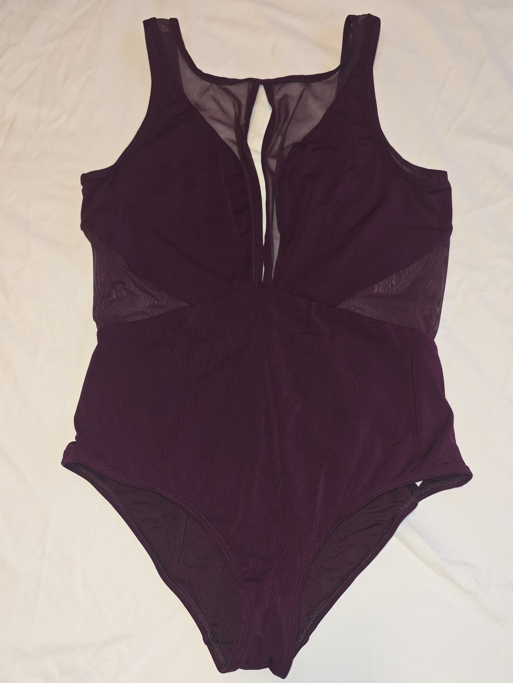 Women's Deep Plum High Neck One-Piece Swimsuit with Mesh Insets